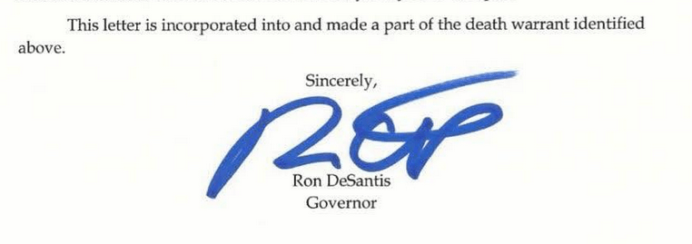 signature of Ron DeSantis Governor under death warrant