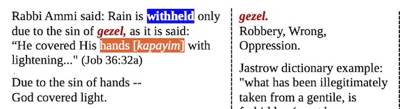 Image is selection from source sheet on prayer for rain and gezel: robbery, wrong, oppression